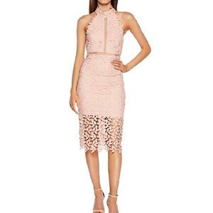 BARDOT / S / Women's Gemma Lace Embroidered Lined Halter Neck Dress - Rose Pink